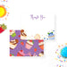 Personalized Sweet 16 cupcake thank you card with colorful cupcakes, berries, sprinkles, and purple background-front-back
