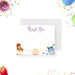 Personalized Sweet 16 cupcake thank you card with colorful cupcakes, berries, sprinkles, and purple background-front