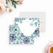 personalized tea party thank you card with white teapot illustration, floral mint background, custom name tea tag, and blank writing space-front-back