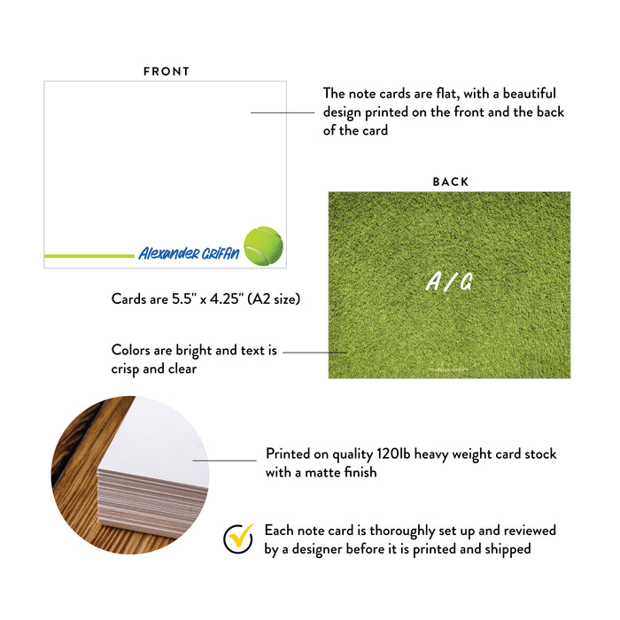 A2 note card specifications: 5.5 × 4.25 inches, double-sided printing and heavyweight 120 lb white matte cardstock.