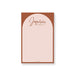 personalized terracotta arch notepad with custom name, blush writing area, warm rust border, and minimalist stationery design