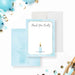 Personalized thank you card with Thank You Kindly script, custom name, pale blue watercolor border and small champagne bottle-front-back