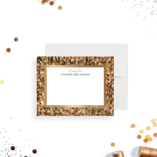 Personalized thank you card with elegant gold bokeh border, designed for business and corporate events, perfect for professional stationery sets.-front