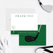 Personalized golf thank you card featuring a golf ball on a tee and golf club design, customizable with name, perfect as a gift or party favor.-front-back