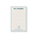 Personalized baby notepad with soft blue border, baby stroller illustration, lined pages, Tiny Thoughts heading, and family name