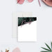 personalized tropical note card with dark palm leaf design and pink script name on a clean white writing area-front