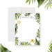 personalized tropical thank you card with custom name, green palm leaves, yellow hibiscus flowers, and white writing area-front