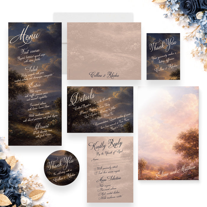 Personalized Vintage Oil Painting Black Tie Charity Gala Invitation