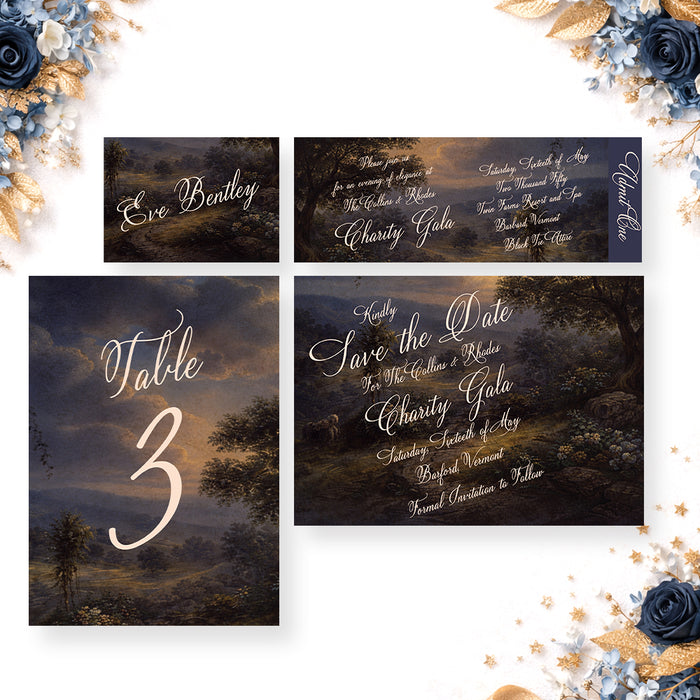 Personalized Vintage Oil Painting Black Tie Charity Gala Invitation