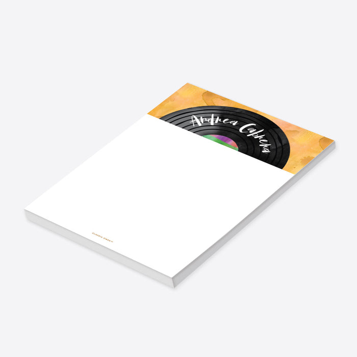 personalized vinyl record notepad with retro music design and custom name-side
