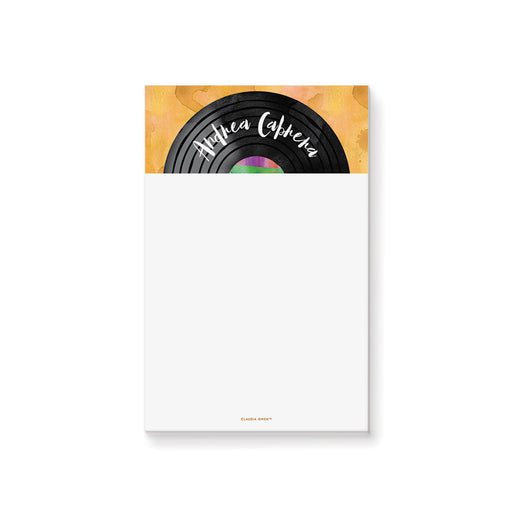 personalized vinyl record notepad with retro music design and custom name