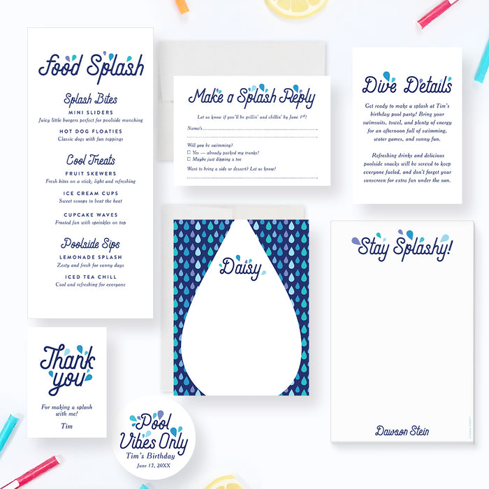 Personalized Splish Splash Pool Party Birthday Invitation for Kids