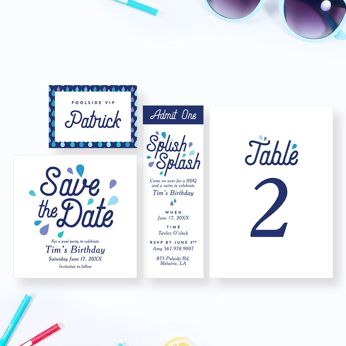Personalized Splish Splash Pool Party Birthday Invitation for Kids
