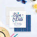Personalized Splish Splash pool party birthday save the date card with blue water drop pattern, custom child’s name, party date and invitation to follow wording-front-back