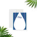 Personalized pool party thank you card for kids with custom name, blue and aqua water drop pattern and large blank writing area-front