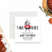 Personalized watercolor BBQ birthday save the date card with red grill illustration, honoree’s name, party date and invitation to follow wording-front