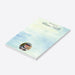 Personalized memorial notepad with soft blue green watercolor background, custom name, and photo of a loved one-side