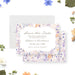 Personalized floral birthday save the date with party details, lavender, blush, peach and blue watercolor flowers-front-back