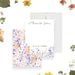 Personalized floral thank you card with your name, soft lavender, blush, peach and blue watercolor flowers-front-back