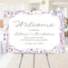 Personalized floral birthday welcome sign with party details, lavender, blush, peach and blue watercolor flowers