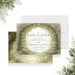 Personalized watercolor forest garden wedding save the date card with stone arch, greenery, couple’s names, wedding date, location and invitation to follow wording-front-back