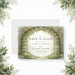 Personalized watercolor forest garden wedding save the date card with stone arch, greenery, couple’s names, wedding date, location and invitation to follow wording-front
