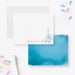 Personalized white note card with a pastel watercolor roller skate and a blue watercolor reverse.