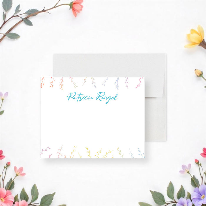 Front and back of personalized watercolor wildflower birthday thank you card for girls with custom name and blank writing area-front