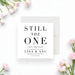 “Still the One” anniversary save the date card with a minimalist black and white design-front