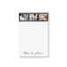 personalized notepad with a black-and-white layout, photo filmstrip border featuring couple photos and custom names