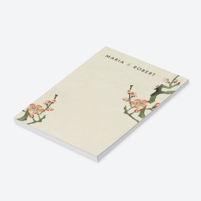 Cherry blossom personalized notepad with a floral design, customizable with names or messages, ideal as elegant stationery or party favor gift.-side
