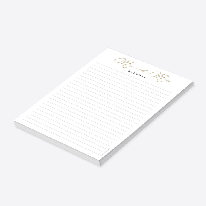 Personalized “Mr and Mrs” notepad, elegant custom couple stationery, or newlywed gifts.-side