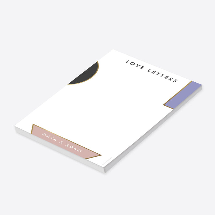 Personalized love letters notepad for couples with a modern geometric design-side