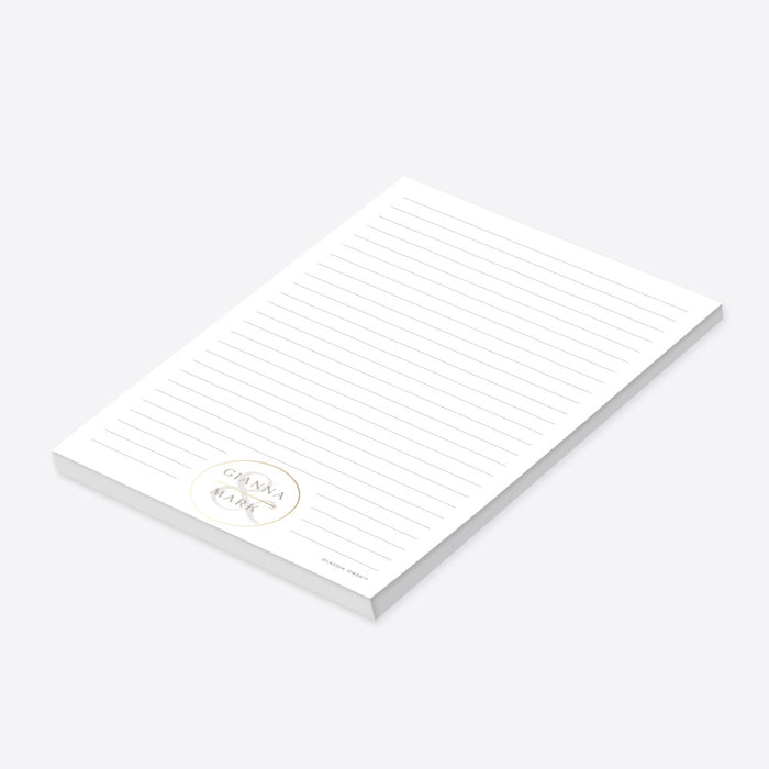 Elegant personalized couple notepad featuring a monogram design, perfect as wedding stationery souvenirs or favors.-side