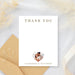 Personalized wedding thank you card with a gold Thank You heading, heart-shaped couple photo, names and blank writing area-front