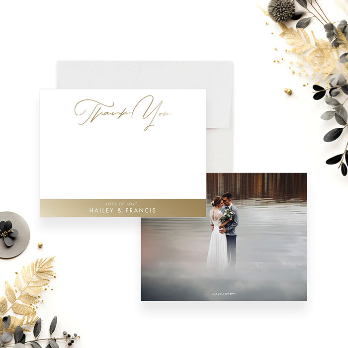 Elegant personalized wedding thank you card, designed for couples as an appreciation note or wedding thank-you gift.-front-back