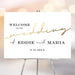 Elegant personalized wedding welcome sign displaying names and date. Ideal for reception or ceremony entrance signage.