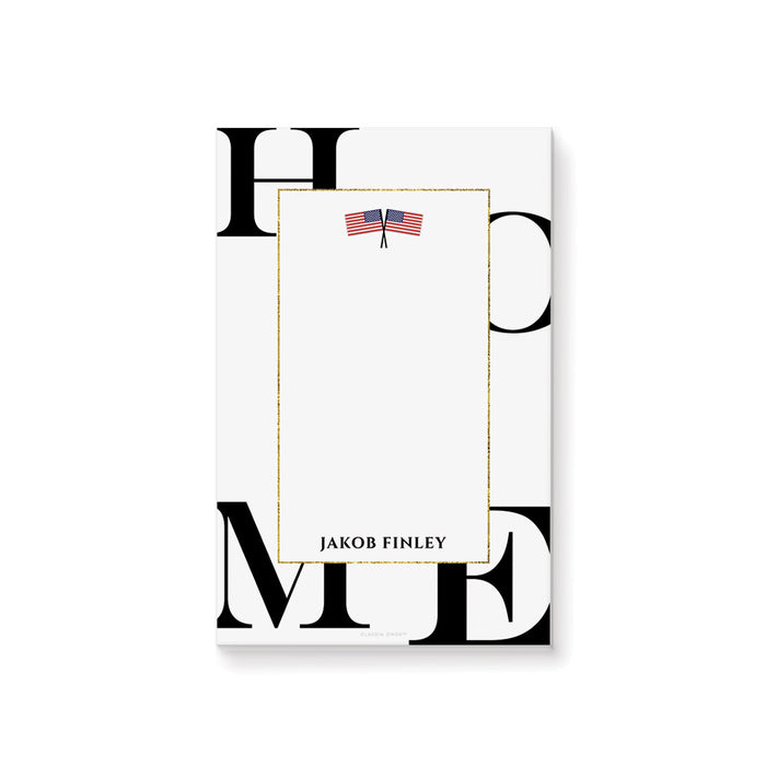 Modern Welcome Home Notepad with American Flag, Military Homecoming Party Favor, US Army Stationery Writing Paper Pad
