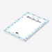 Personalized gender reveal guessing game notepad with He or She and Write Your Guess headings, blue ocean waves, small whale and family name-side