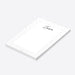 personalized white geometric notepad with custom name, black script lettering, and clean blank writing space-side
