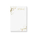 Personalized white wine notepad with gold wine glass ring accents, custom name in script lettering and blank writing area