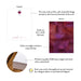 Product details for personalized wine tasting thank you note card: front and back designs, A2 size, matte cardstock, and design proof.