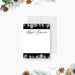personalized winter botanical note card with custom name, gray foliage accents, black and white design, and blank writing space-front