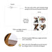 Front and back of personalized xoxo family photo note cards showing A2 dimensions and matte cardstock details.