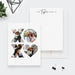 Personalized family note cards with a name on the white front and family photos inside an XOXO collage with a heart shaped O on the reverse.