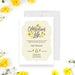 Personalized yellow floral celebration of life invitation with loved one’s name, memorial date, time, and church service details-front