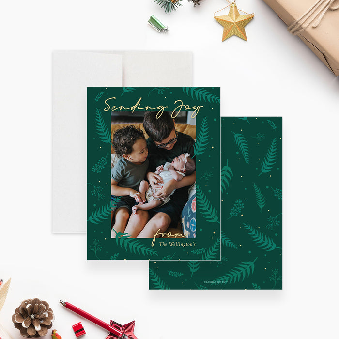 Christmas Invitation Card with Green Foliage, Family Fun Xmas Party Invites