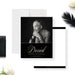 Photo memorial card featuring a black background with elegant gold typography and portrait design honoring a loved one.-front-back