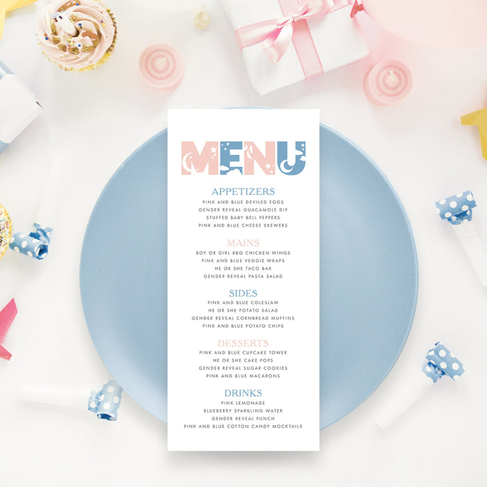 Pink and Blue Gender Reveal Party Invitation Card, Baby's Big Reveal, Sweet and Playful Gender Reveal Invitations with Celestial and Dreamy Motifs