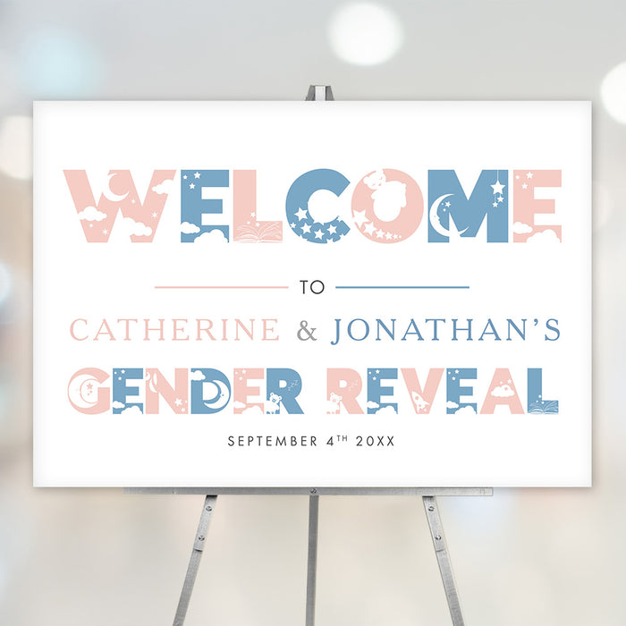 Pink and Blue Gender Reveal Party Invitation Card, Baby's Big Reveal, Sweet and Playful Gender Reveal Invitations with Celestial and Dreamy Motifs